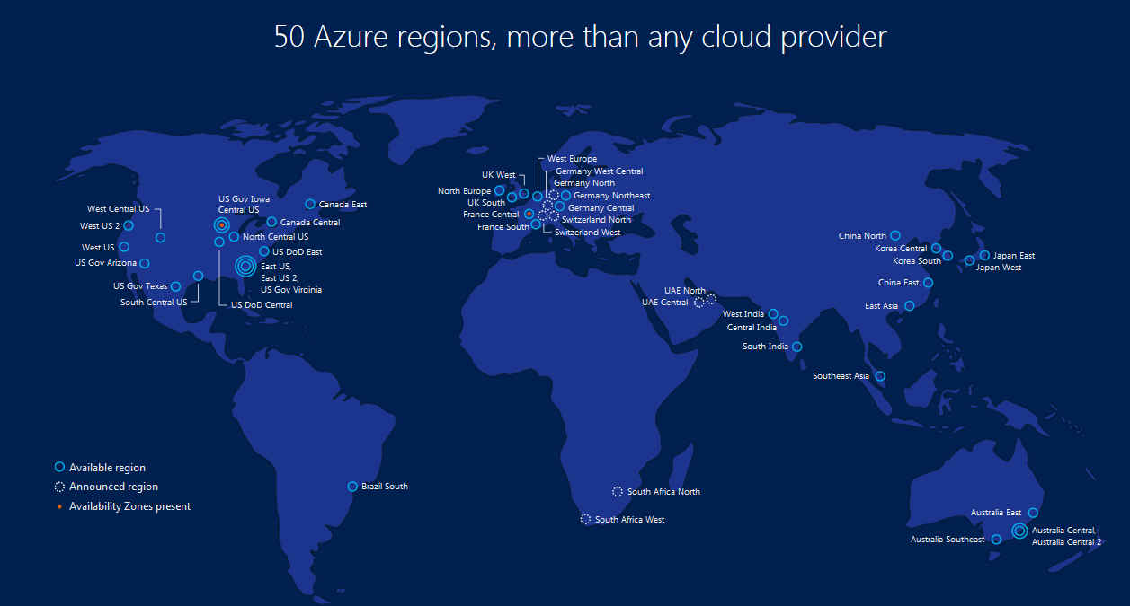 50 Azure Regions